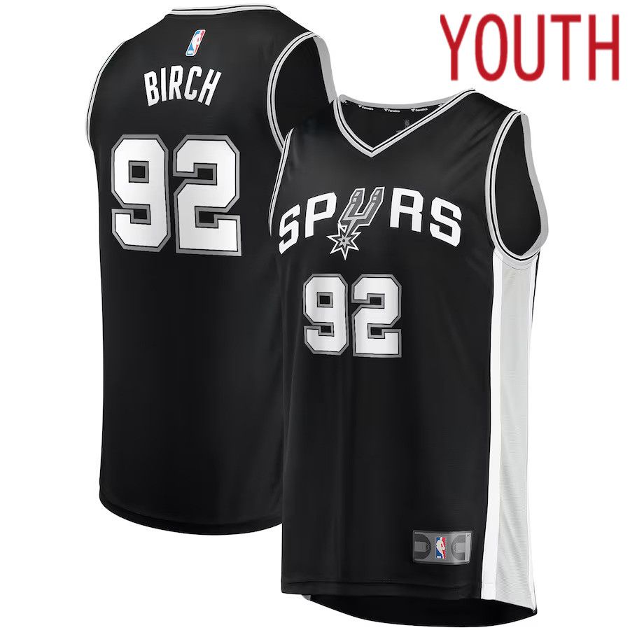 Youth San Antonio Spurs #92 Khem Birch Fanatics Branded Black Fast Break Player NBA Jersey